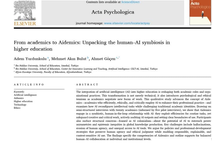 Dr. Öğr. Üyesi Adem YURDUNKULU ve Dr. Öğr. Üyesi Mehmet Akın BULUT'tan Bilim Dünyasına Yeni Bir Kavram: 'AIDEMICS'